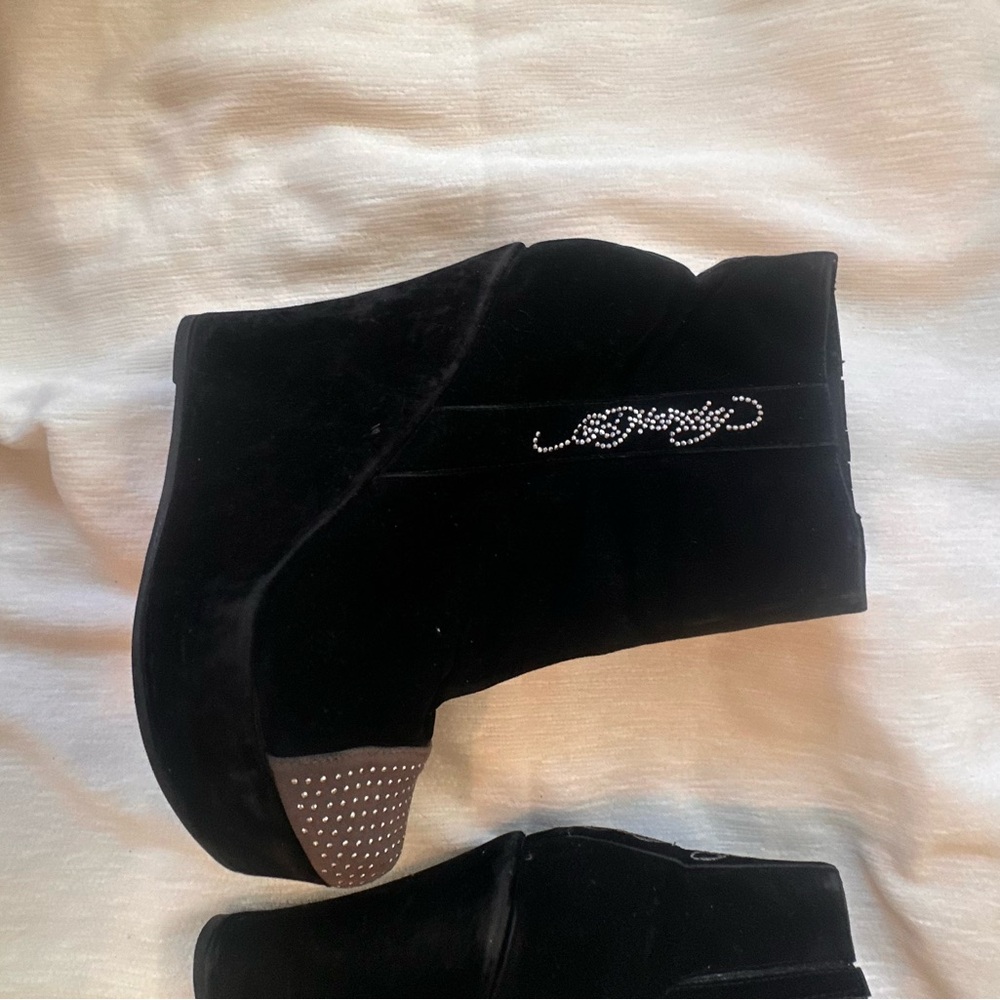 Ed Hardy black rhinestone  platform Velvet  Boots.